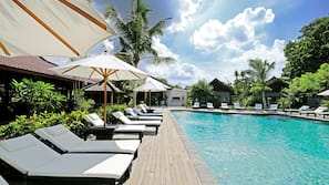 Outdoor pool, open 6:00 AM to 11:00 PM, pool umbrellas, pool loungers