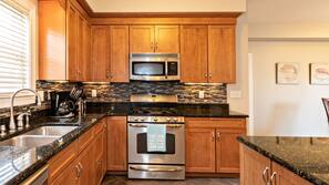 Fridge, microwave, oven, hob