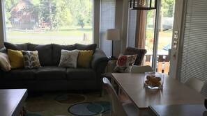 TV, DVD player, books, music library