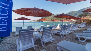 Private beach nearby, white sand, sun-loungers, beach umbrellas