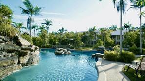 2 outdoor pools, pool umbrellas, pool loungers