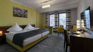 Egyptian cotton sheets, premium bedding, desk, laptop workspace
