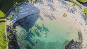 Private beach, white sand, beach cabanas, sun loungers