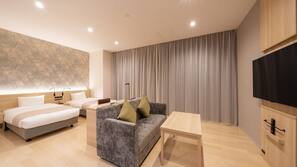 Premium bedding, in-room safe, blackout curtains, soundproofing