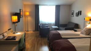 Desk, laptop workspace, free WiFi, linens