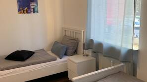1 bedroom, desk, blackout drapes, iron/ironing board