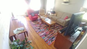 TV, DVD player, books, music library