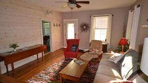 TV, DVD player, books, music library