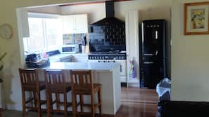Full-sized fridge, microwave, oven, hob