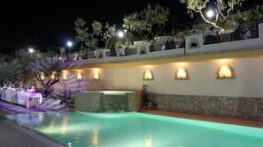 Seasonal outdoor pool, open 8:00 AM to 8:00 PM, pool umbrellas