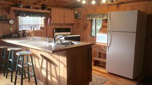 Fridge, microwave, oven, hob