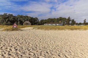On the beach, white sand