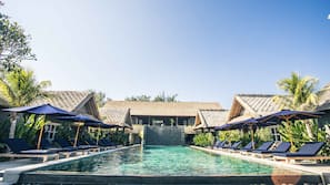 2 outdoor pools, pool umbrellas, pool loungers