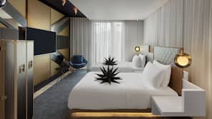Lakens van Egyptisch katoen, pillowtop-bedden, een minibar