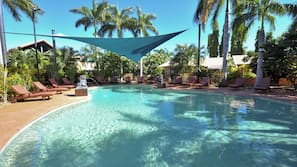 Outdoor pool, pool loungers