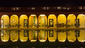 Outdoor pool, pool umbrellas, pool loungers
