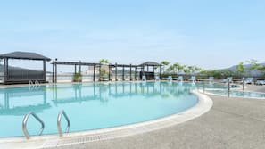 Outdoor pool, pool loungers
