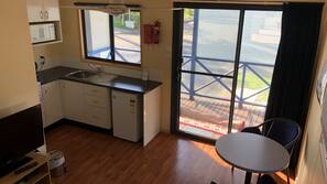Fridge, microwave, electric kettle