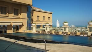 2 outdoor pools, open 7:00 AM to 10:00 PM, pool loungers