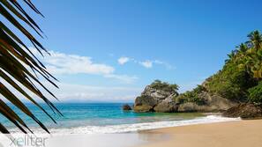 Private beach, sun loungers, beach umbrellas