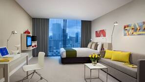 In-room safe, desk, laptop workspace, blackout curtains