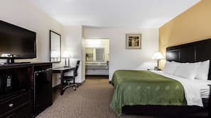 Down comforters, pillowtop beds, desk, blackout drapes