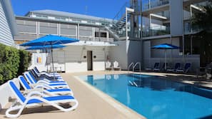 Outdoor pool, pool loungers