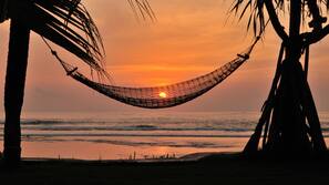 On the beach, black sand, free beach shuttle, beach towels