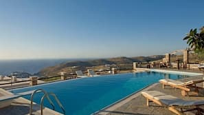 Seasonal outdoor pool, pool umbrellas, sun loungers