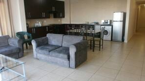 Fridge, microwave, oven, hob