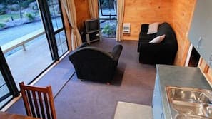 LCD TV, DVD player, iPod docking station