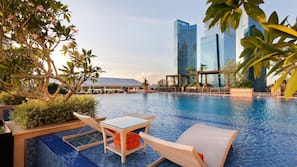 Outdoor pool, sun loungers