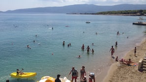 Private beach, beach umbrellas, beach towels, windsurfing