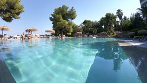 Outdoor pool, pool umbrellas
