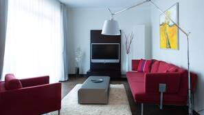 42-inch flat-screen TV with satellite channels, DVD player