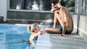 Indoor pool, seasonal outdoor pool, pool umbrellas, sun loungers