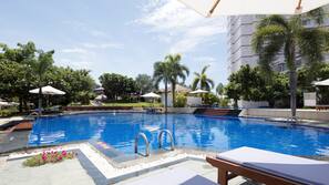 Outdoor pool, pool umbrellas