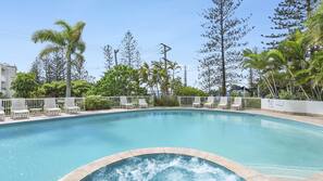 Outdoor pool, pool loungers