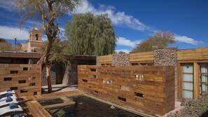 Outdoor pool, pool umbrellas, pool loungers