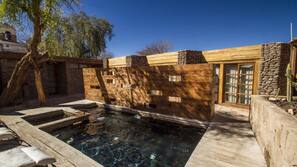 Outdoor pool, pool umbrellas, pool loungers