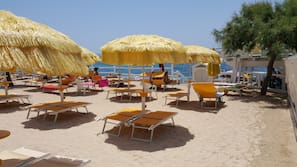 Spiaggia privata, lettini da mare, ombrelloni