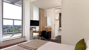 In-room safe, desk, laptop workspace, blackout curtains
