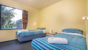 Blackout curtains, iron/ironing board, free WiFi, linens