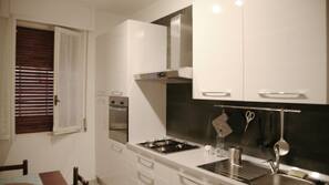Full-size fridge, oven, stovetop, dishwasher
