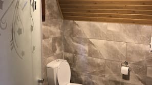 Shower, free toiletries, hair dryer