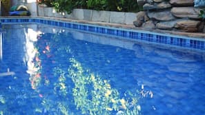 Outdoor pool, sun loungers