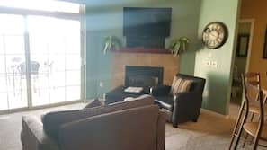 TV, fireplace