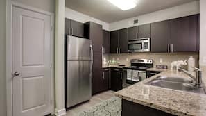 Fridge, microwave, oven, hob