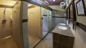 Shower, towels, soap, shampoo
