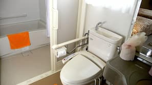 Separate tub and shower, free toiletries, hair dryer, electronic bidet